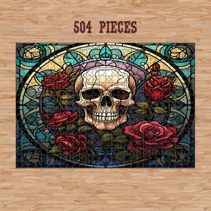 Rectangle Puzzles for All Ages – High-Quality, Durable, and Fun Jigsaw with Precision Laser-Cut Pieces | Stained Glass Art -Gothic Skull