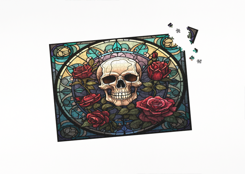 Rectangle Puzzles for All Ages – High-Quality, Durable, and Fun Jigsaw with Precision Laser-Cut Pieces | Stained Glass Art -Gothic Skull