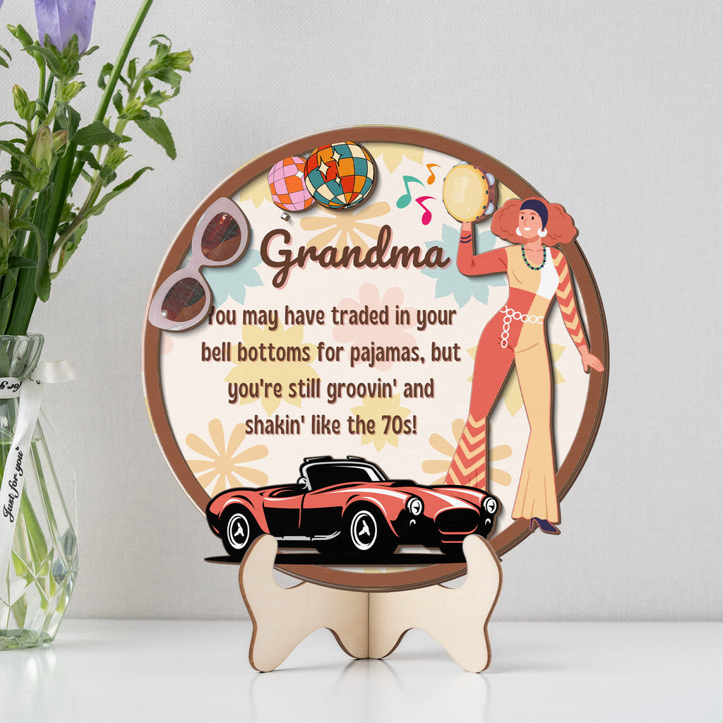 Grandma gift wooden sign with groovy Bell Bottoms message