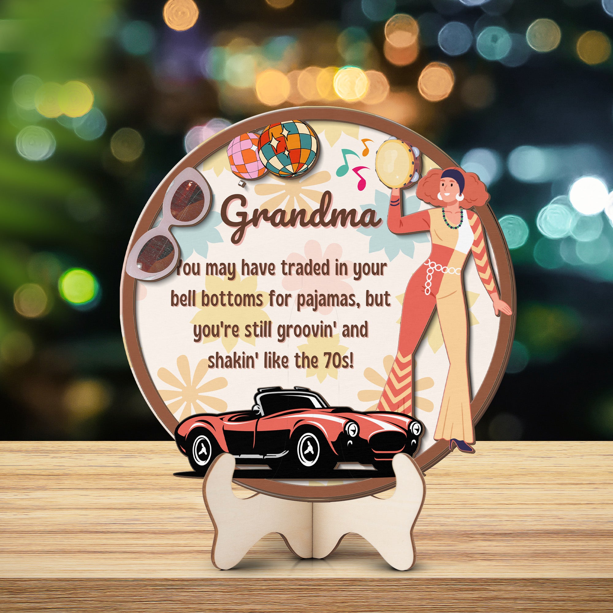 Grandparents day gift | Retro Vintage Cute and Funny Gift for Grand Ma | 2-layer Wooden Sign | Bell Bottoms
