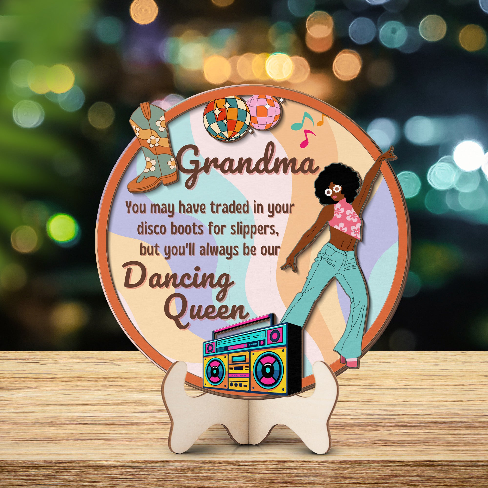 Grandparents day gift | Retro Vintage Cute and Funny Gift for Grand Ma | 2-layer Wooden Sign | Dancing Queen