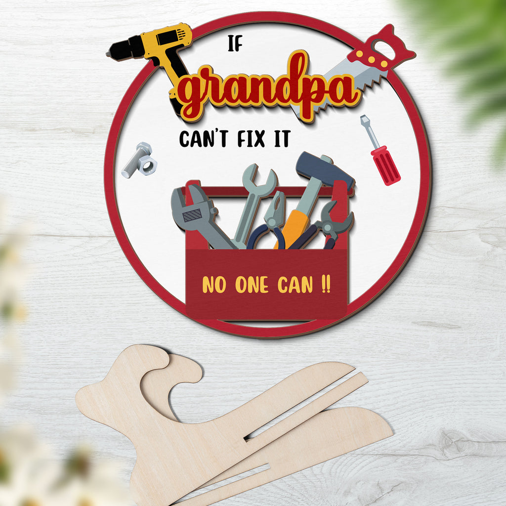 Two-layer wooden sign for Grandpa with colorful tool box design