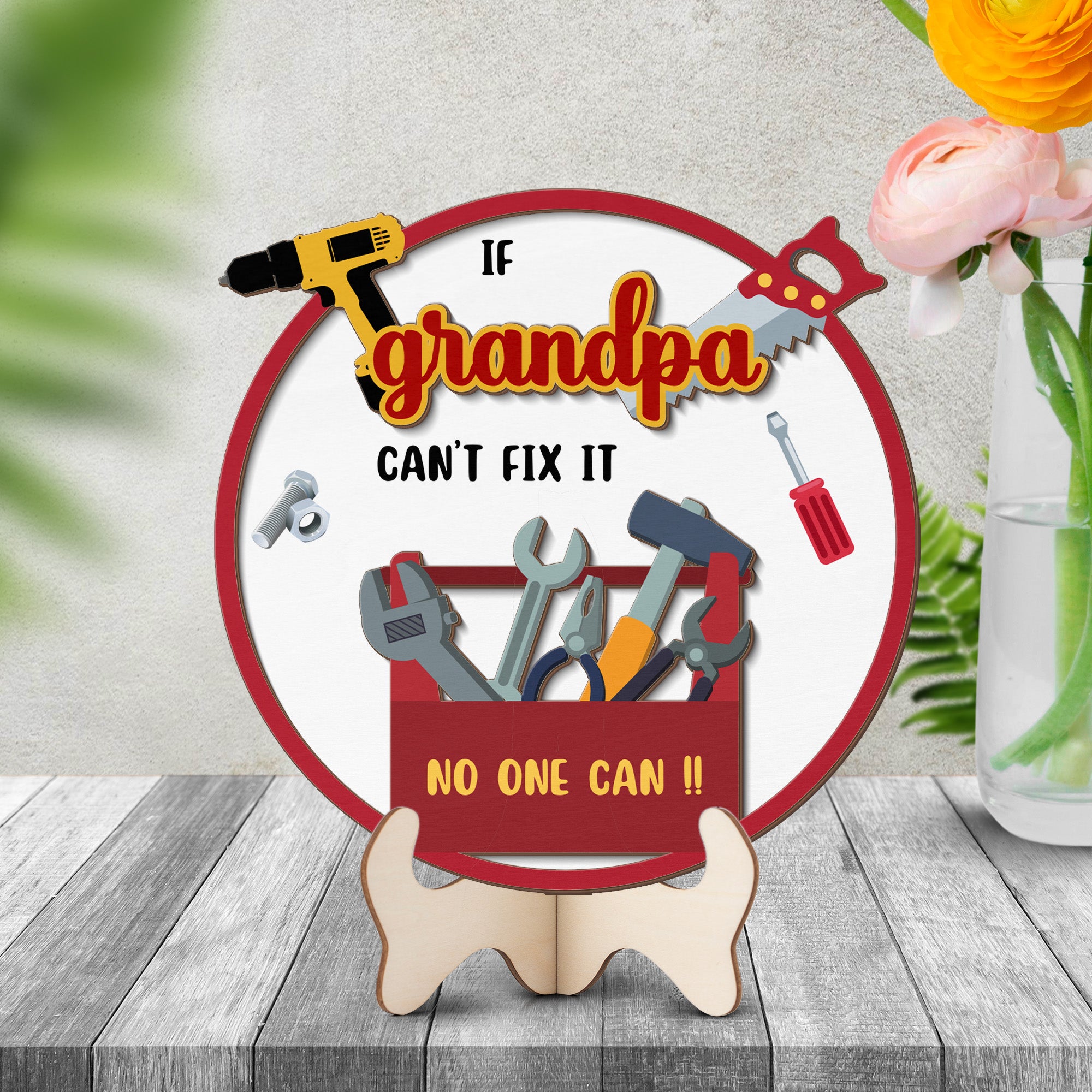 Grandparents day gift | Retro Vintage Cute and Funny Gift for Grand Pa | 2-layer Wooden Sign| Can't Fix It