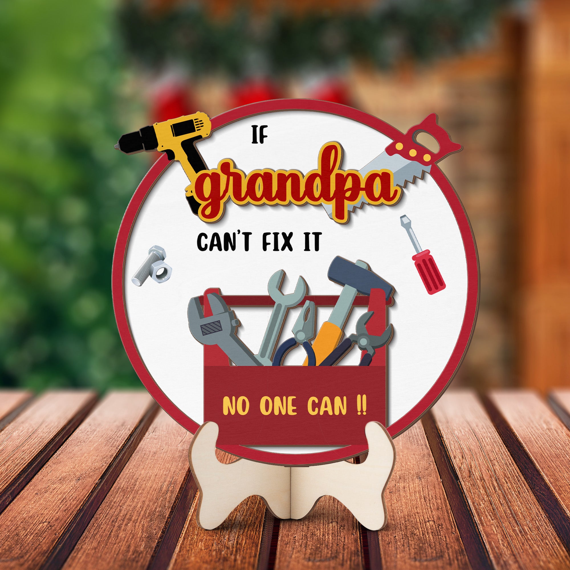 Grandparents day gift | Retro Vintage Cute and Funny Gift for Grand Pa | 2-layer Wooden Sign| Can't Fix It