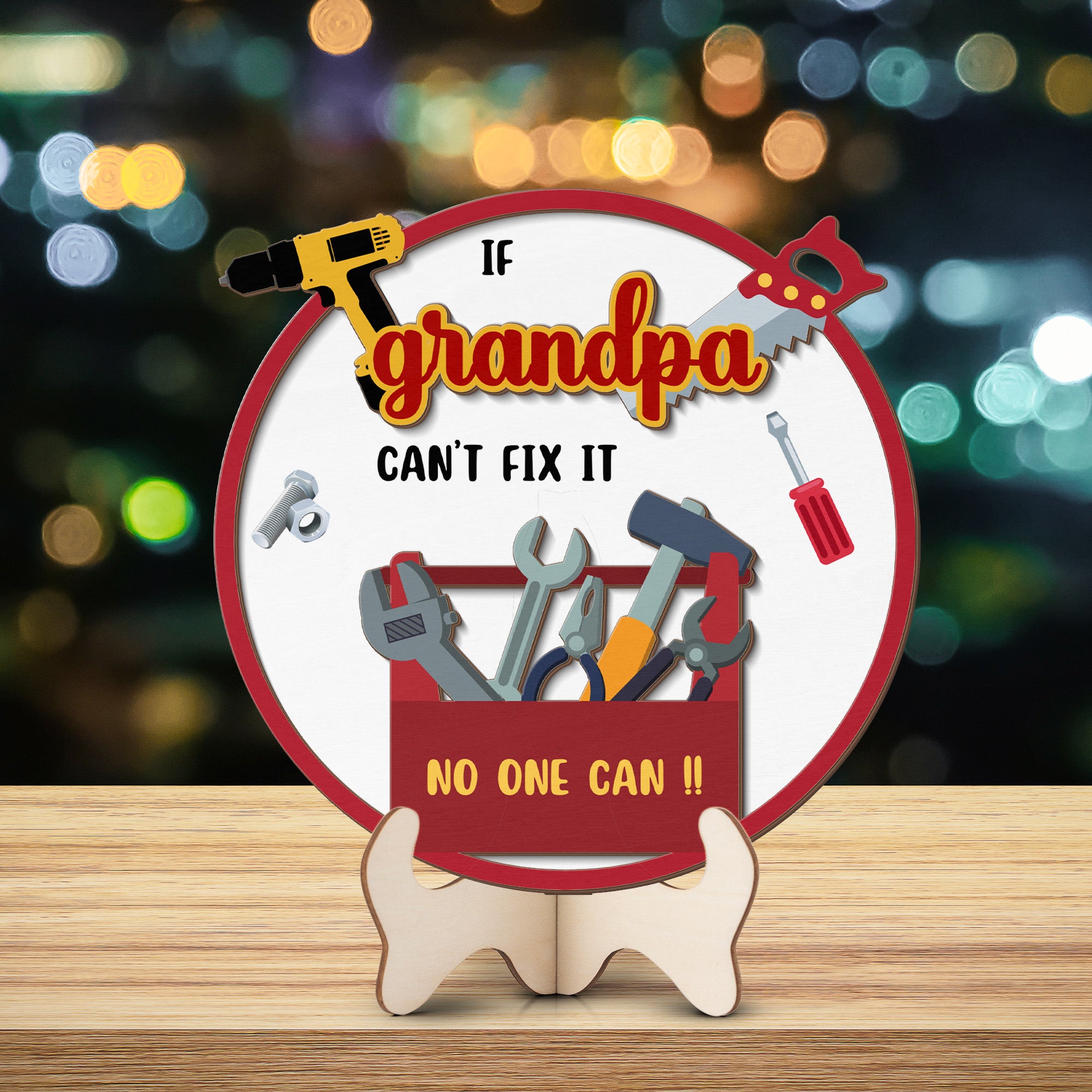 Grandparents day gift | Retro Vintage Cute and Funny Gift for Grand Pa | 2-layer Wooden Sign| Can't Fix It