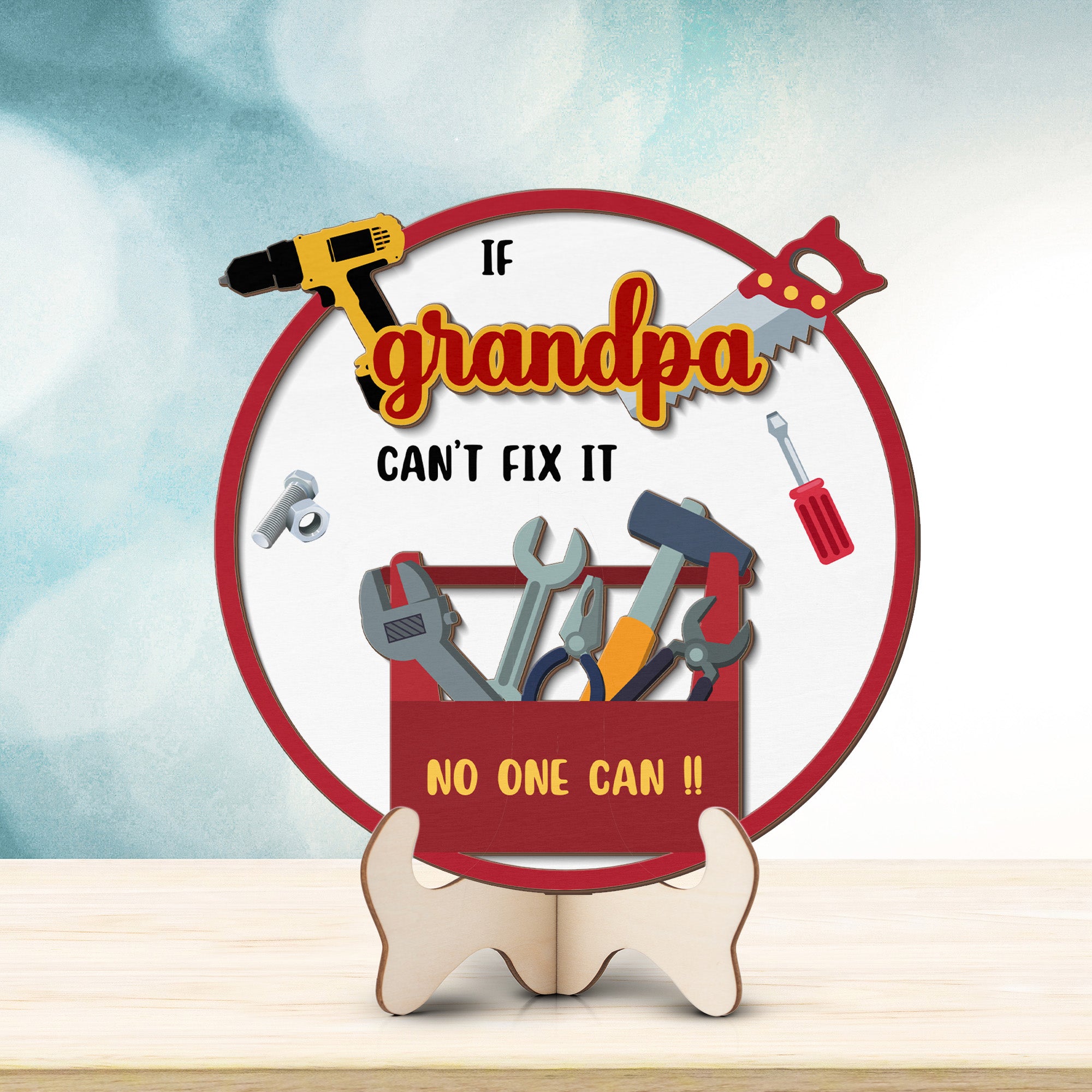 Grandparents day gift | Retro Vintage Cute and Funny Gift for Grand Pa | 2-layer Wooden Sign| Can't Fix It