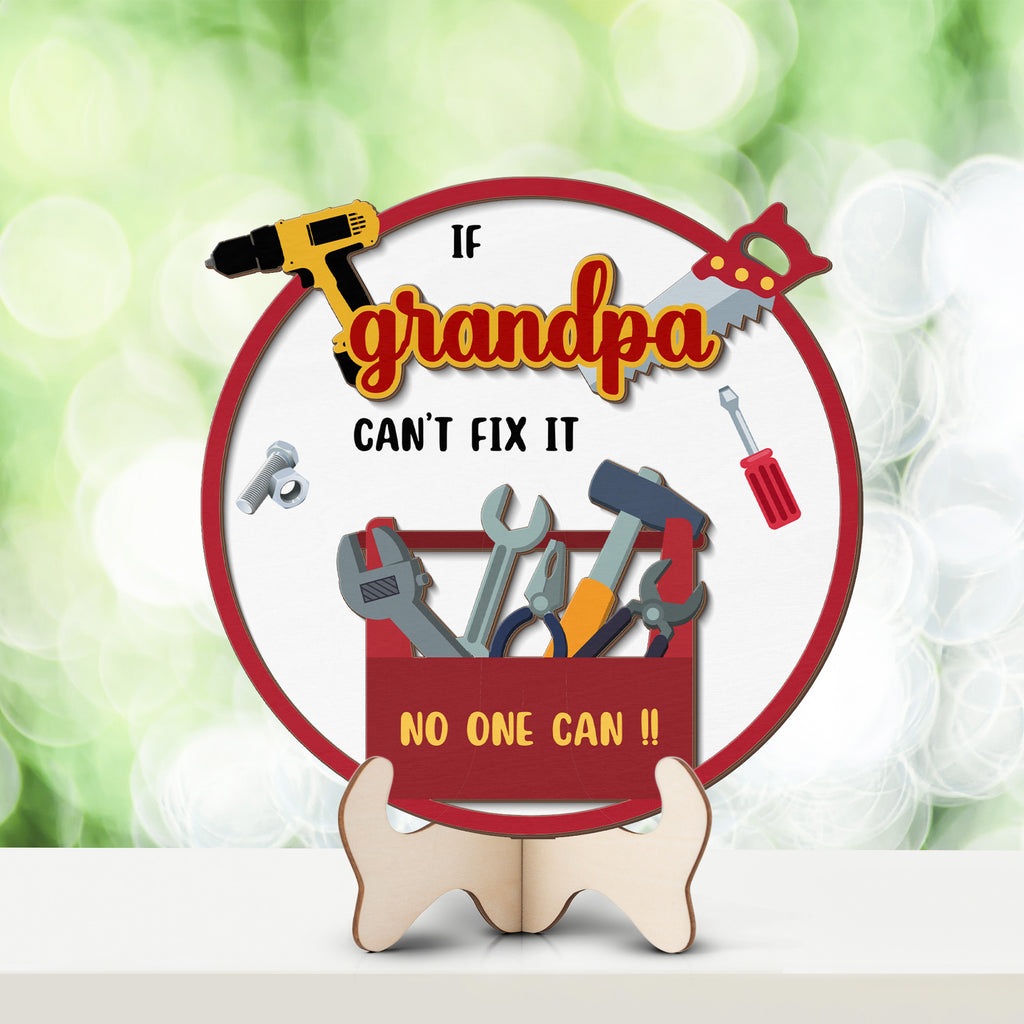 Two-layer Grandpa gift sign with humorous tool-themed artwork
