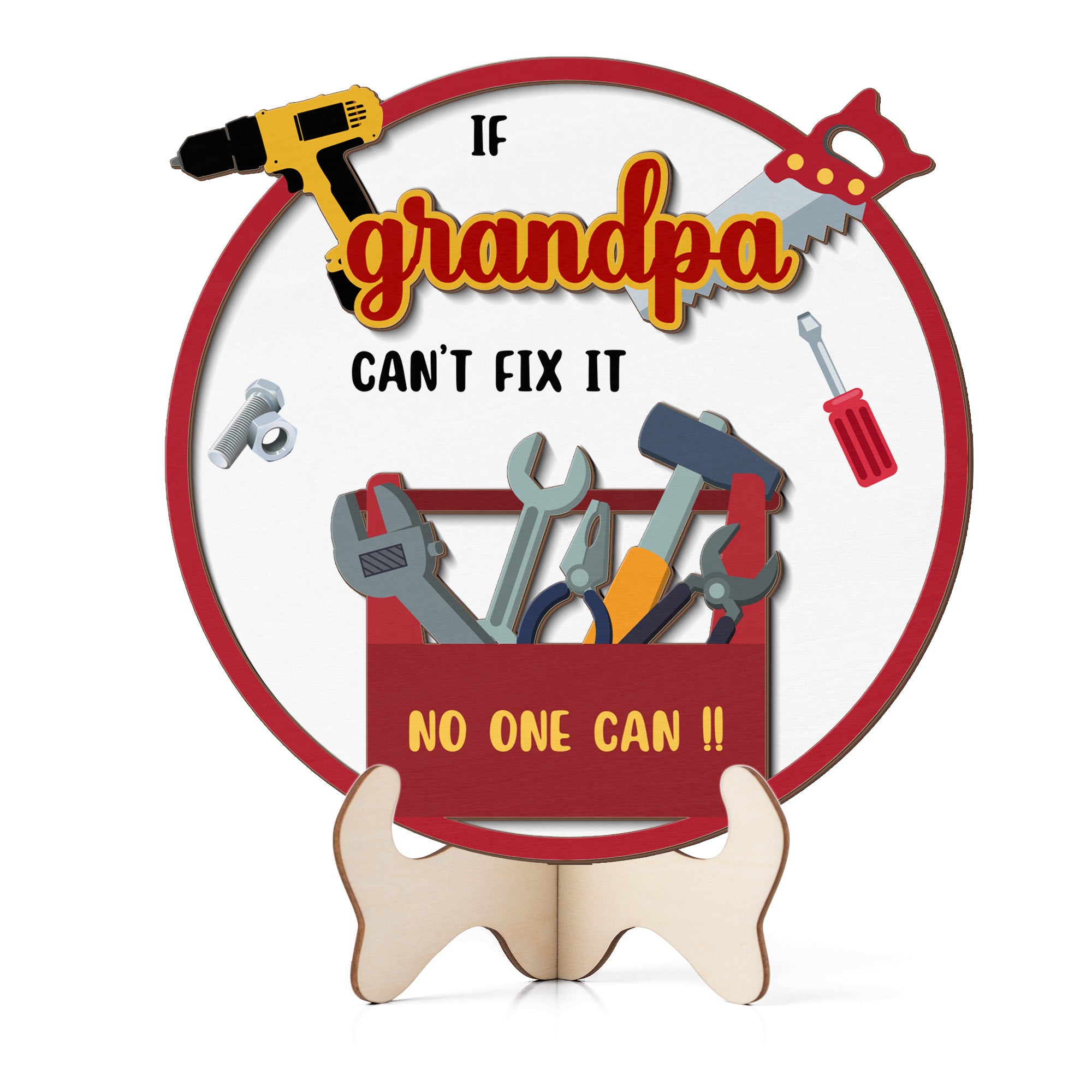 Grandparents day gift | Retro Vintage Cute and Funny Gift for Grand Pa | 2-layer Wooden Sign| Can't Fix It