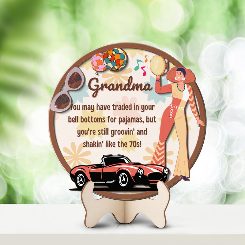 Grandparents day gift | Retro Vintage Cute and Funny Gift for Grand Ma Bell Bottoms | 2-layer Wooden Sign.