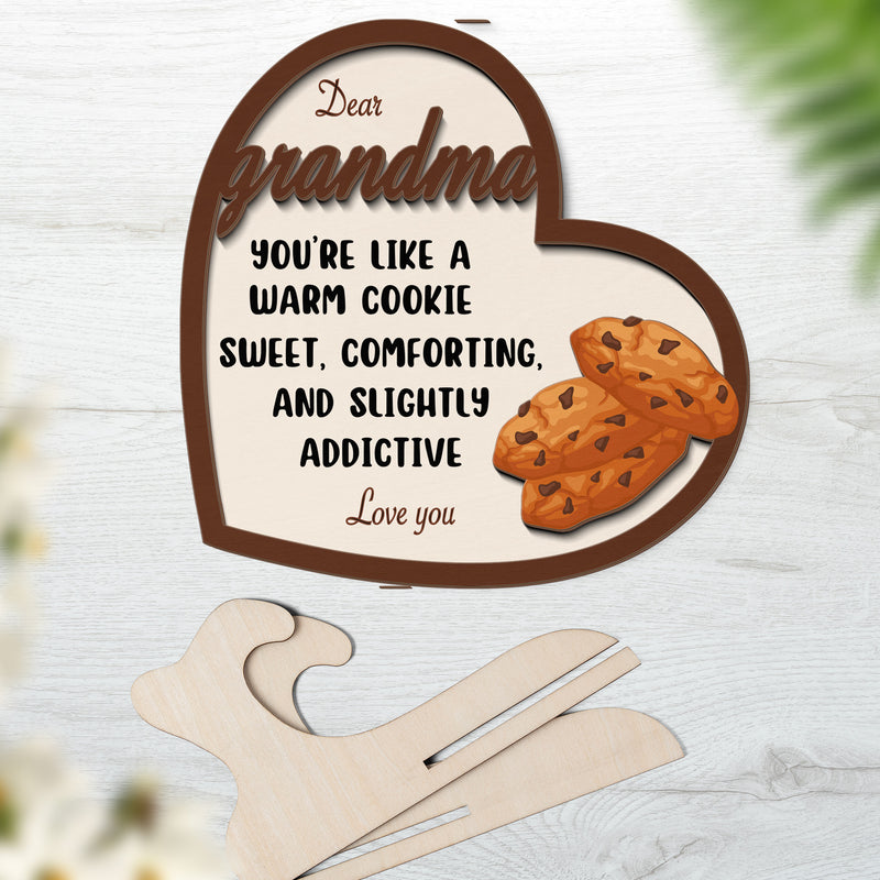 Grandparents day gift | Retro Vintage Cute and Funny Gift for Grand Ma Warm Cookie | 2-layer Wooden Sign.