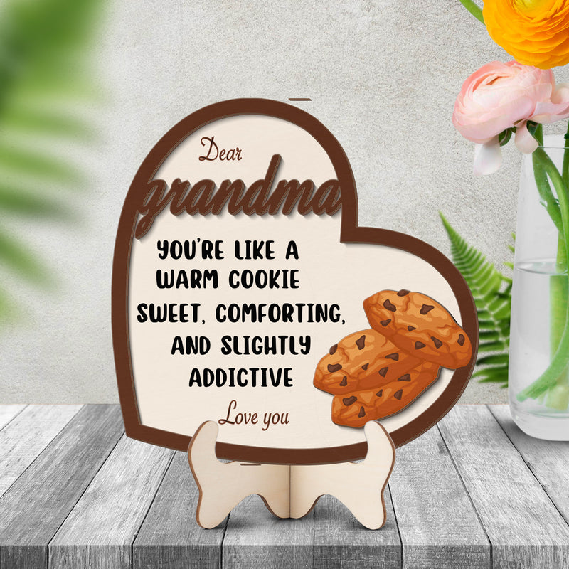 Grandparents day gift | Retro Vintage Cute and Funny Gift for Grand Ma Warm Cookie | 2-layer Wooden Sign.