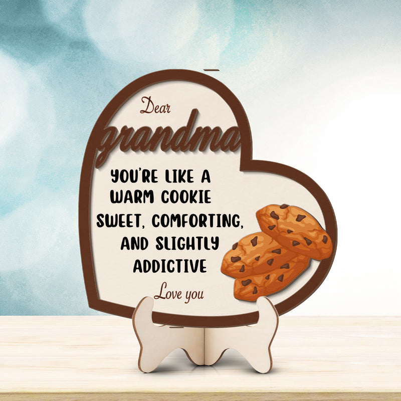 Grandparents day gift | Retro Vintage Cute and Funny Gift for Grand Ma Warm Cookie | 2-layer Wooden Sign.