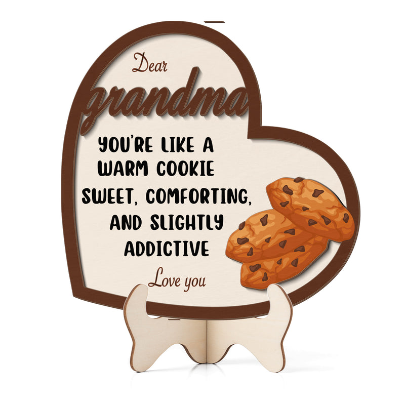 Grandparents day gift | Retro Vintage Cute and Funny Gift for Grand Ma Warm Cookie | 2-layer Wooden Sign.