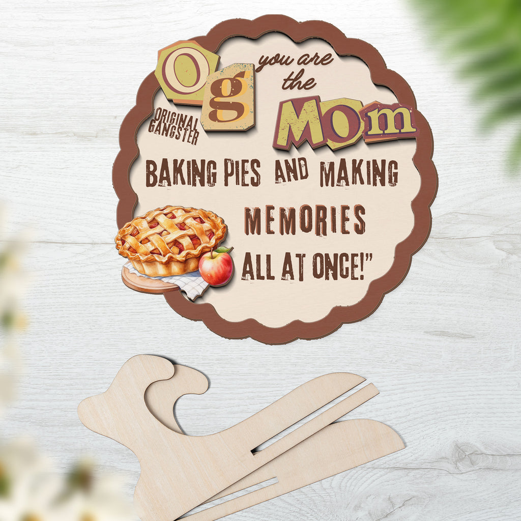 Two-layer wooden sign for Grandma with pie and retro baking design