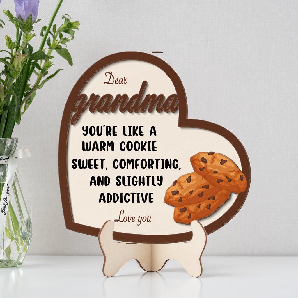 Grandma gift wooden sign featuring warm cookie message and cookies