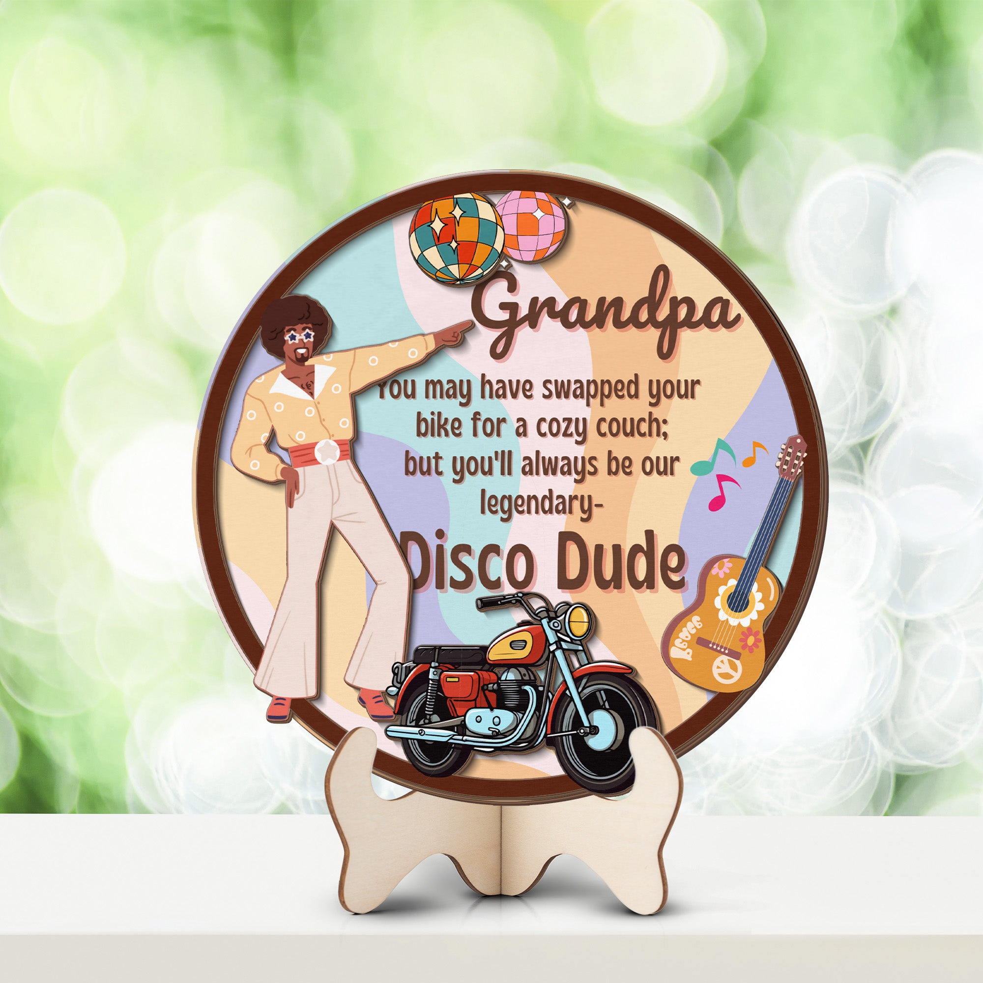 Grandparents day gift | Retro Vintage Cute and Funny Gift for Grand Pa | 2-layer Wooden Sign | Disco Dude