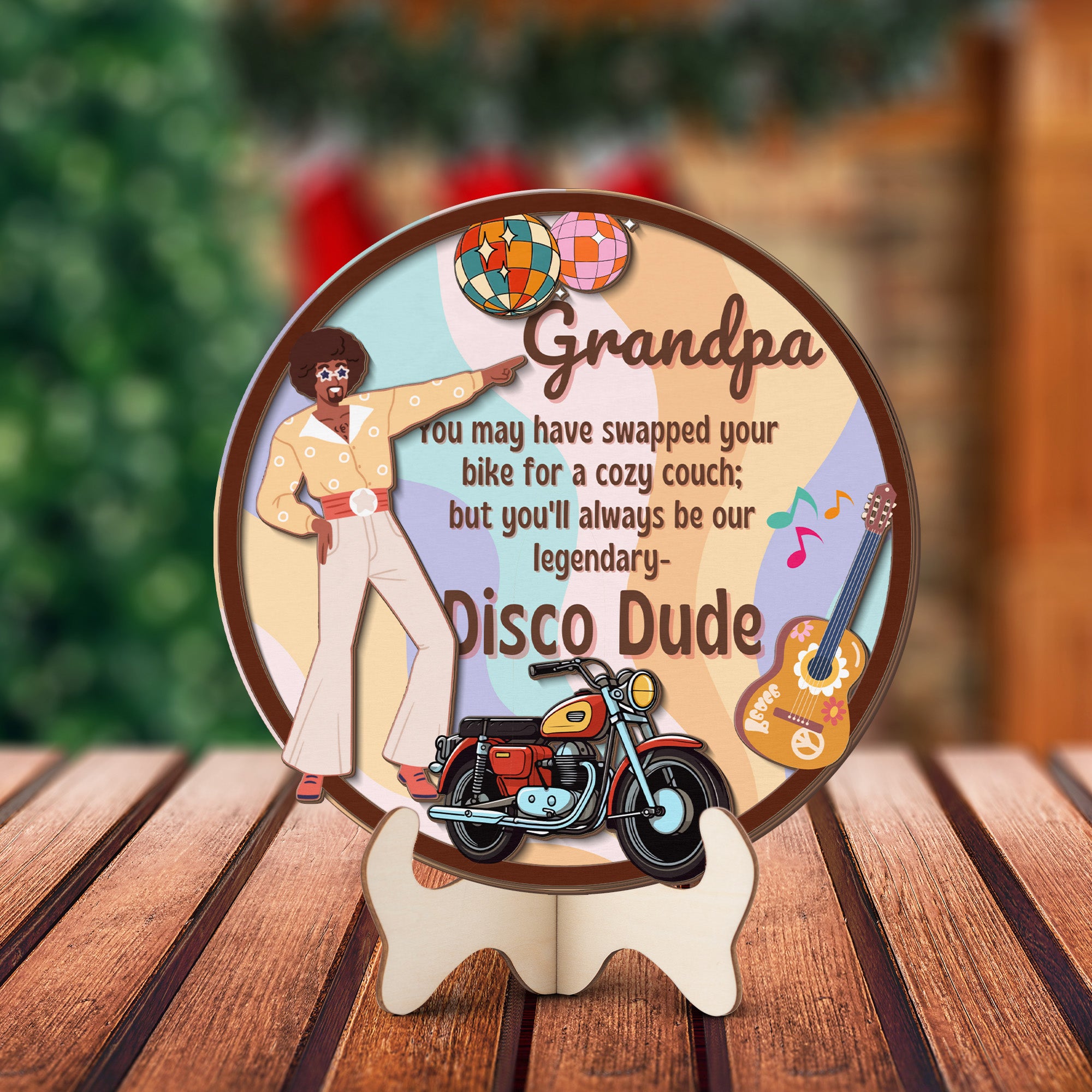 Grandparents day gift | Retro Vintage Cute and Funny Gift for Grand Pa | 2-layer Wooden Sign | Disco Dude