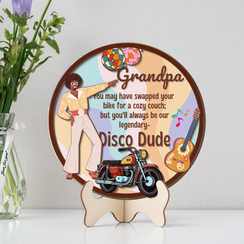 Grandparents day gift | Retro Vintage Cute and Funny Gift for Grand Pa Disco Dude | 2-layer Wooden Sign.