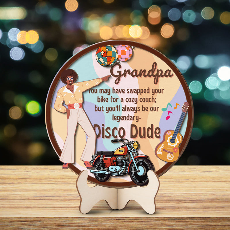 Grandparents day gift | Retro Vintage Cute and Funny Gift for Grand Pa Disco Dude | 2-layer Wooden Sign.