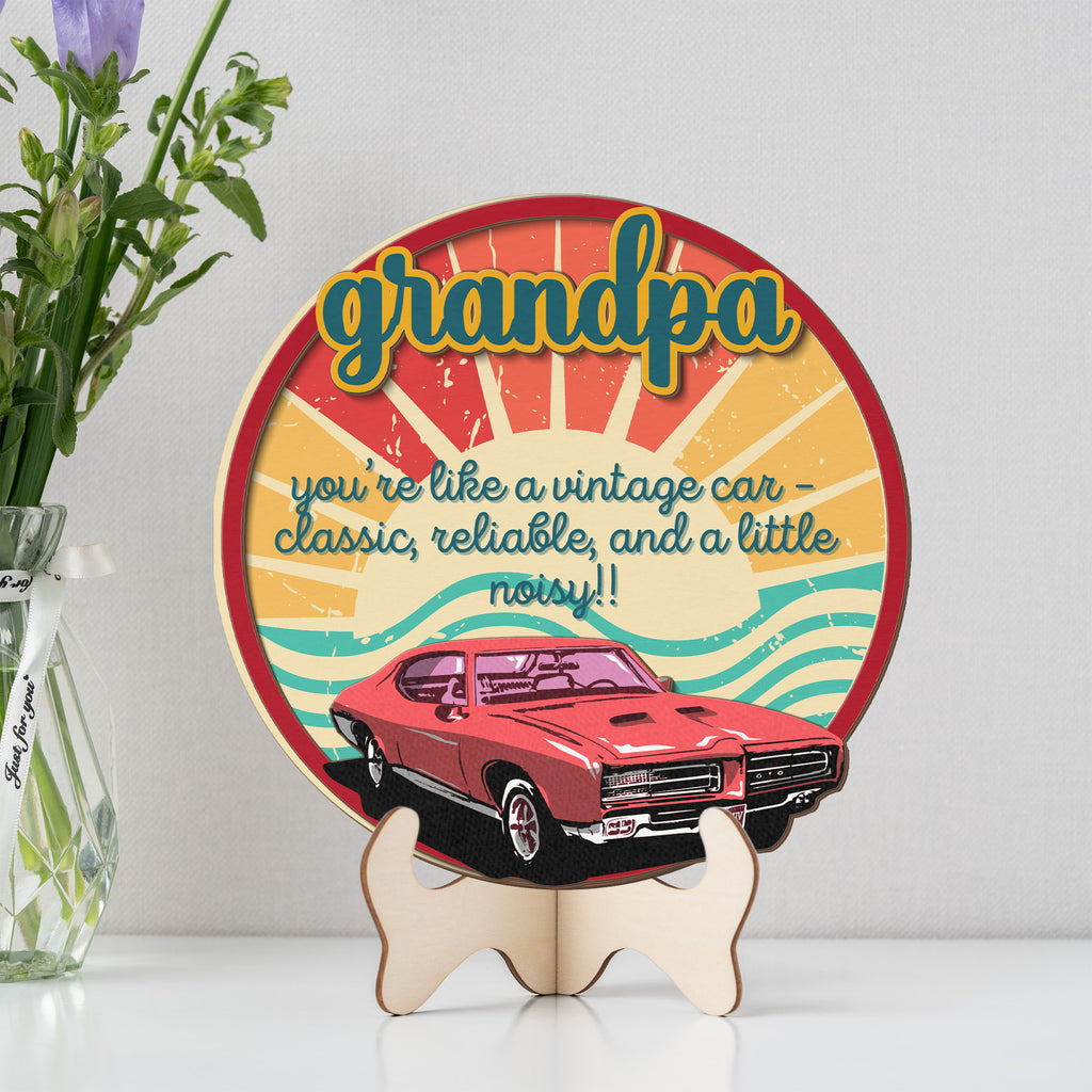 Vintage car Grandpa gift displayed as a two-layer wooden sign