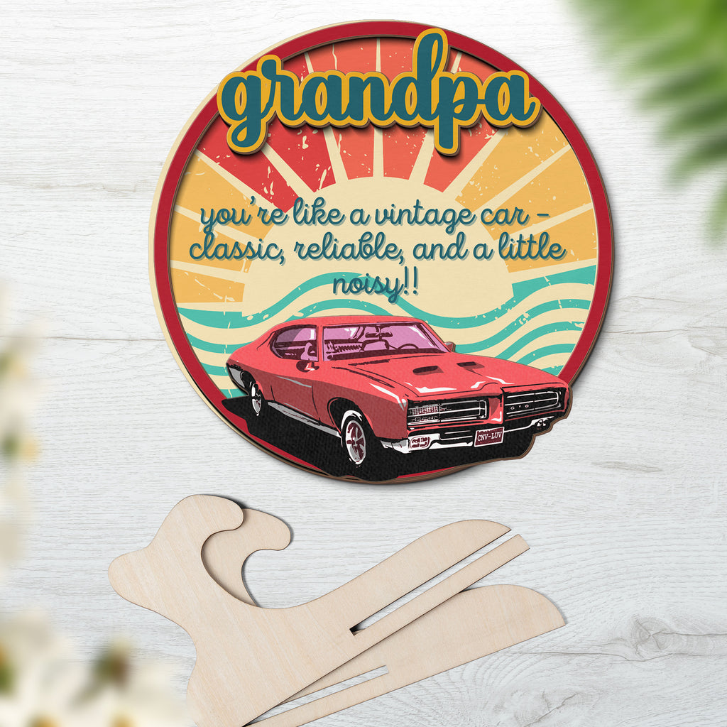 Retro Grandpa wooden sign with classic car artwork