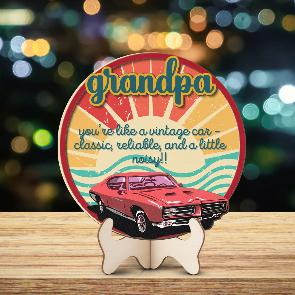 Funny gift for Grandpa featuring a vintage car wooden plaque