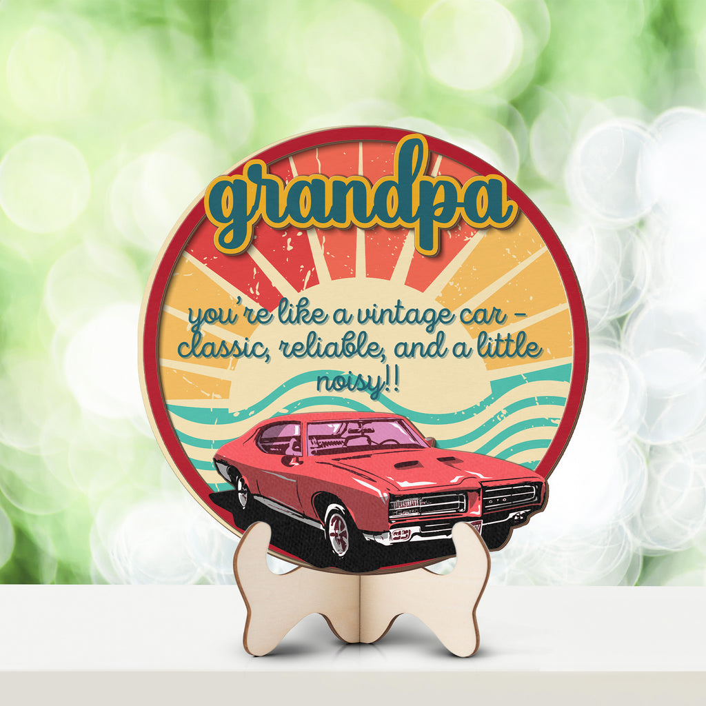 Vintage car gift for grandfather on a layered wooden sign