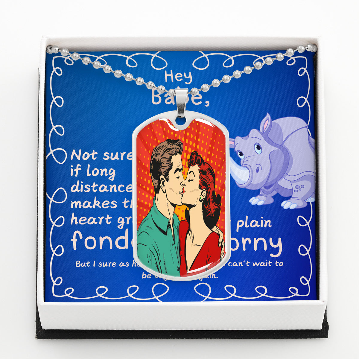 LDR Gift | Long Distance Relationship Gift for Him | Long Distance Love | Cute Funny Gift for Husband or Boyfriend - Fonder or Horny |  Personalized Dog Tag Necklace