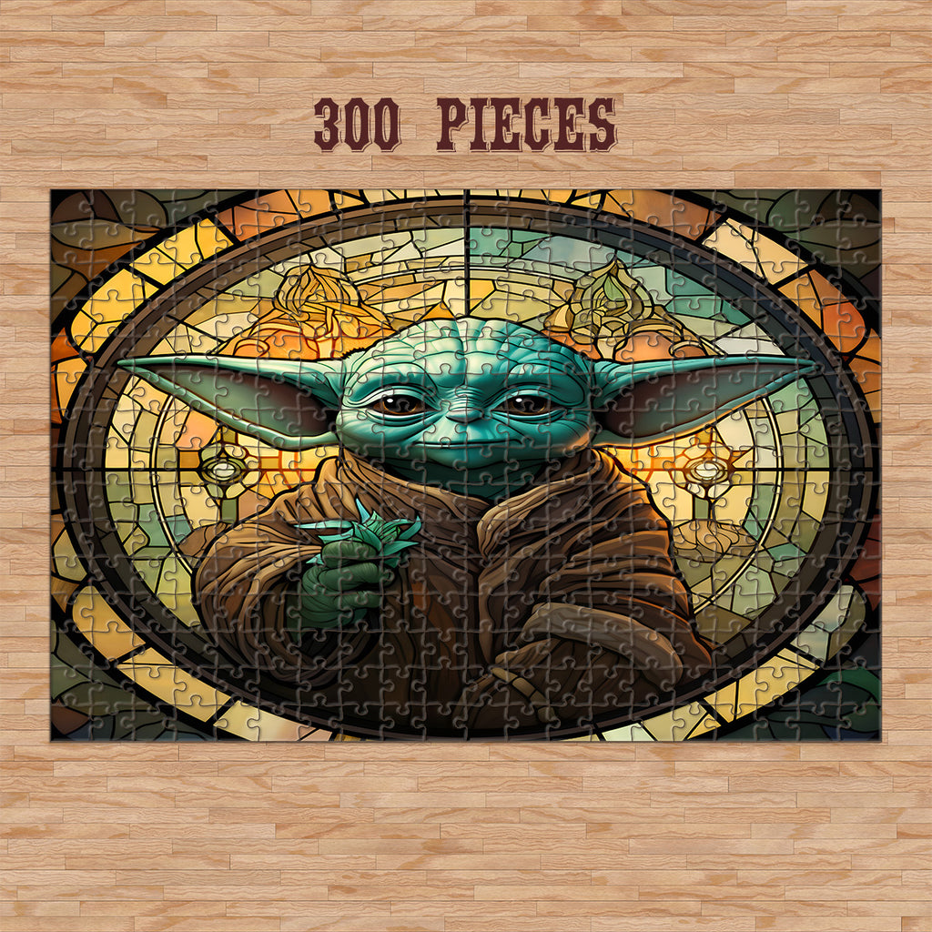 300-piece Green Fantasy Sage Stained Glass wooden jigsaw puzzle