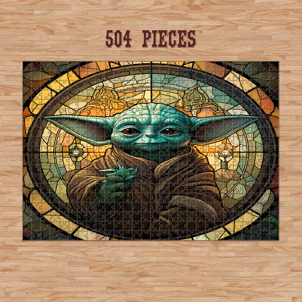 504-piece Green Fantasy Sage Stained Glass wooden jigsaw puzzle