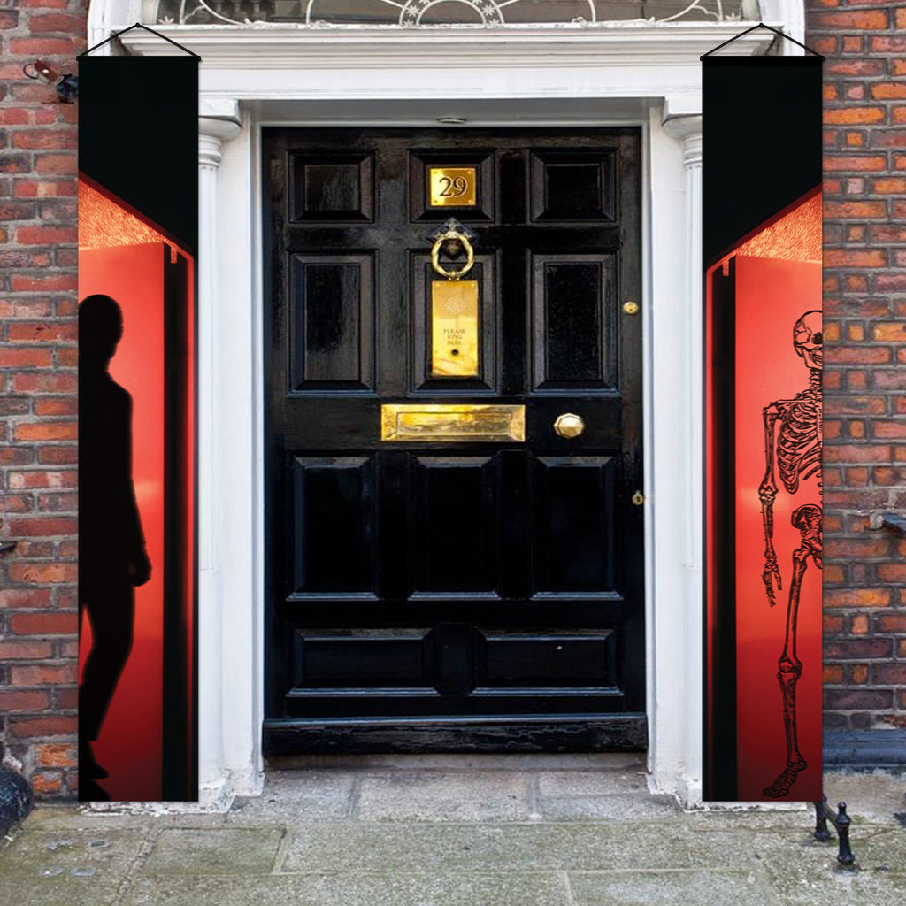 Bloody Shadows Halloween door banners with scary red and black figures