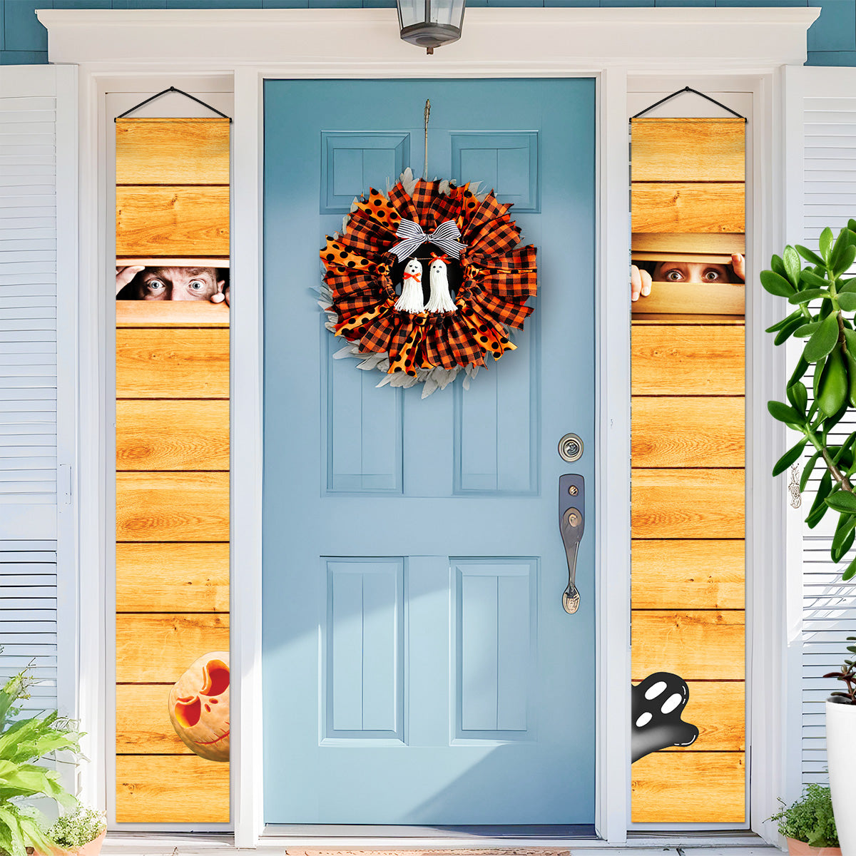 Spooky Door Banners | Chilling Realistic Creepy images for Halloween Season | Eerie Door decoration | Terrified Hostage