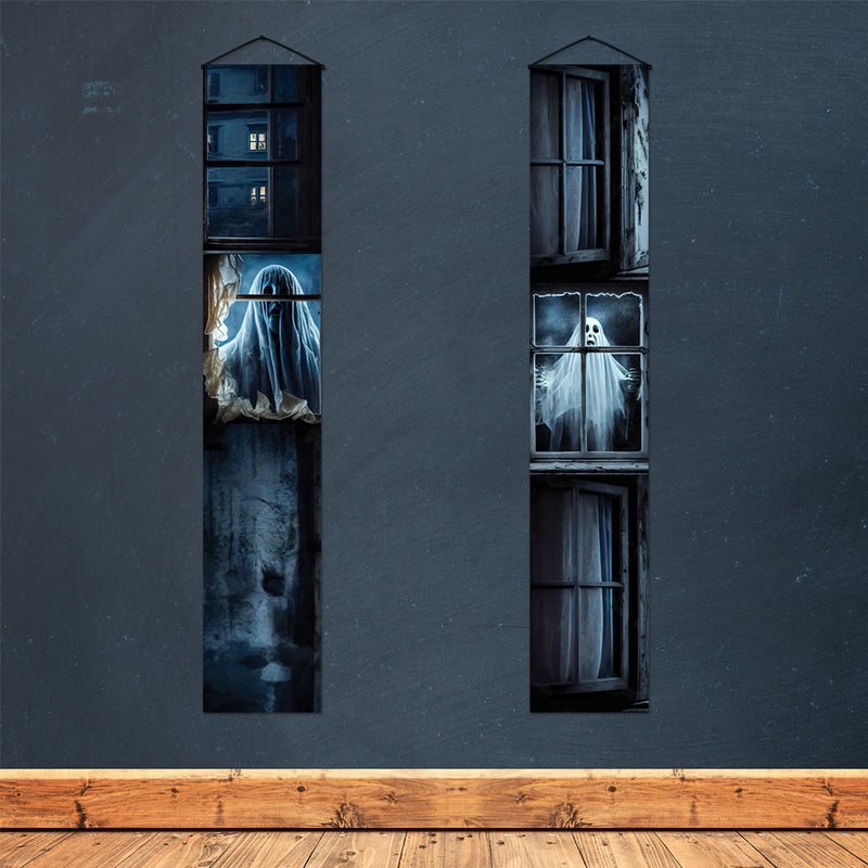 Spooky Door Banners | Chilling Realistic Creepy images for Halloween Season | Eerie Door decoration | White Ghost |