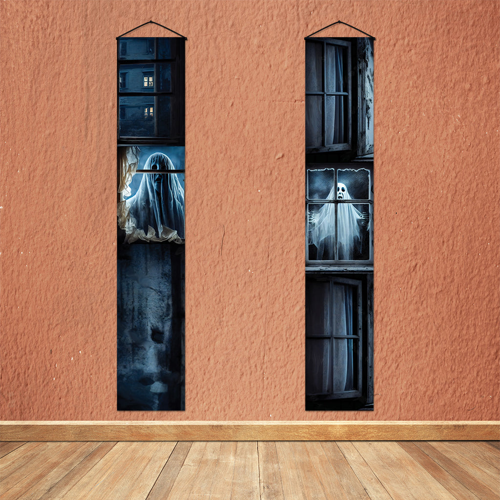 Water-resistant nylon Ghost window Halloween porch banners for creepy outdoor door decor