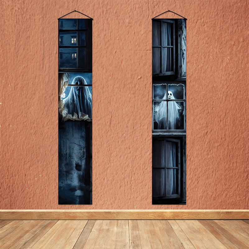 Spooky Door Banners | Chilling Realistic Creepy images for Halloween Season | Eerie Door decoration | White Ghost |