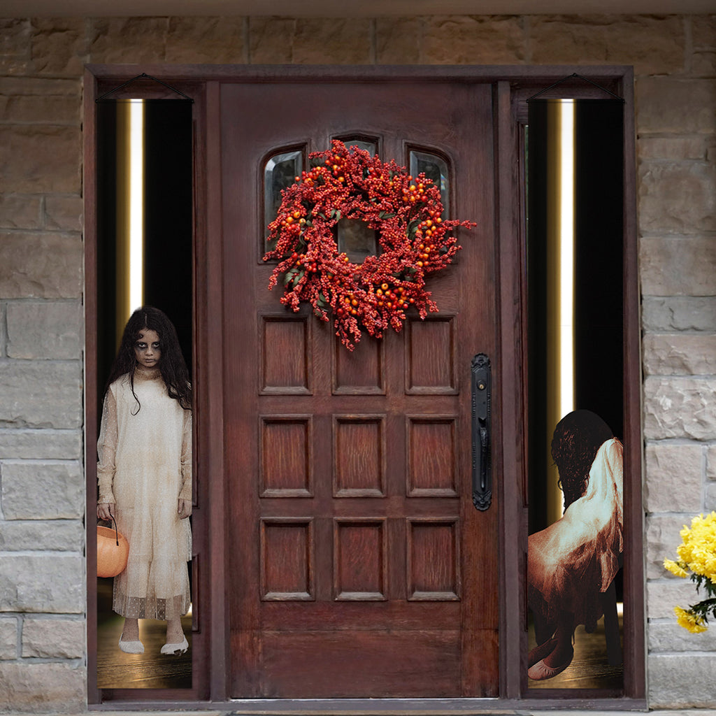 Ghost Girls Halloween door banners with scary ghostly figures