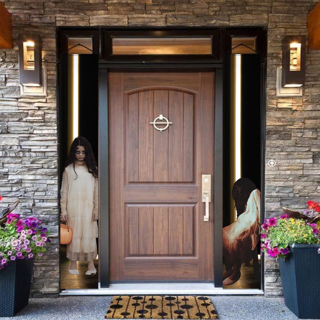 Ghost Girls Halloween porch banners for scary outdoor door decor