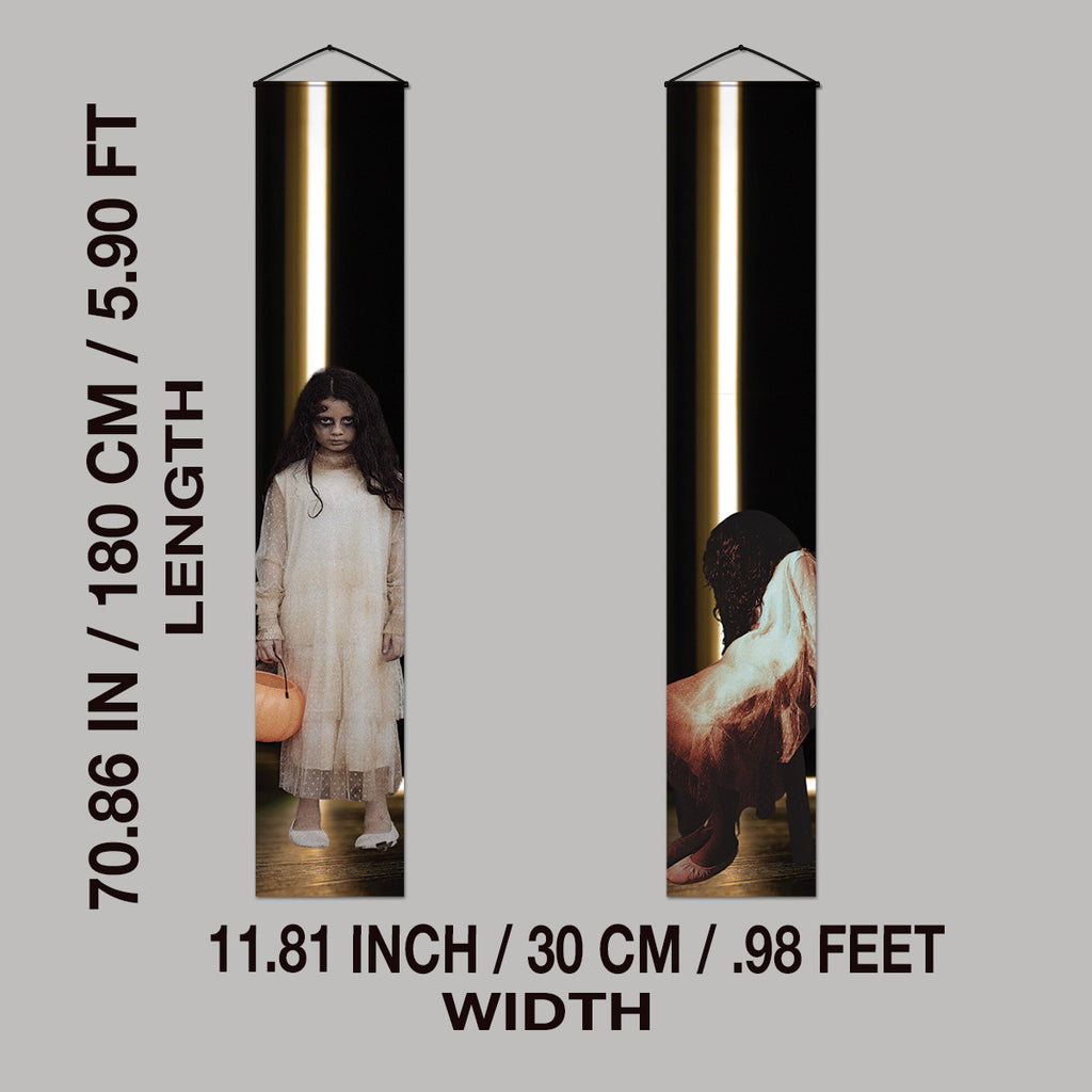 Ghost Girls Halloween door banner size and hanging details