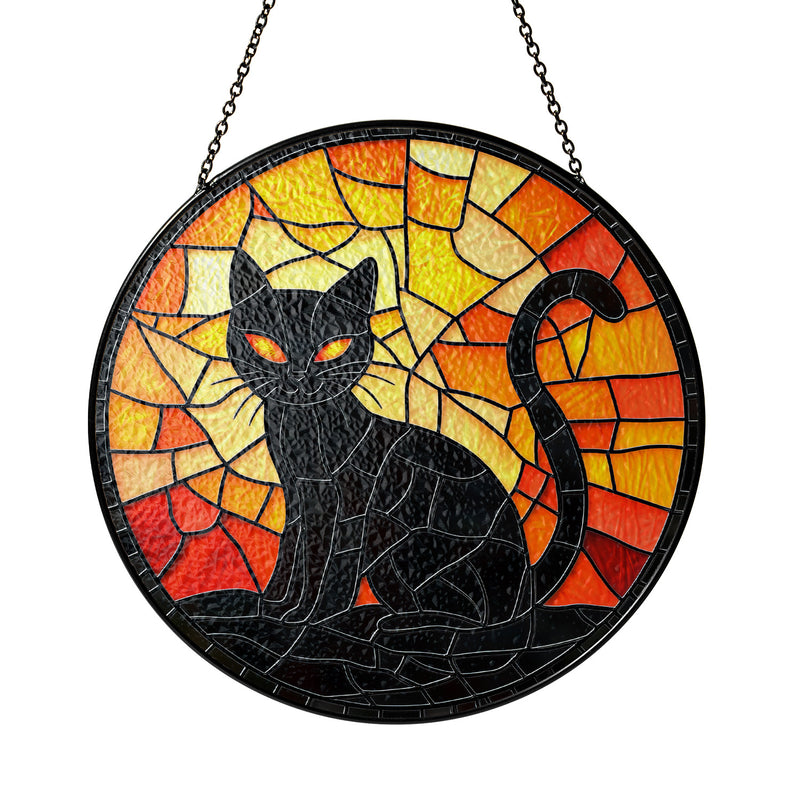 Halloween Stained Glass Suncatcher Collection | Decorative Window Hanging | 2 Sizes | Holiday Decor Accents | Black Cat