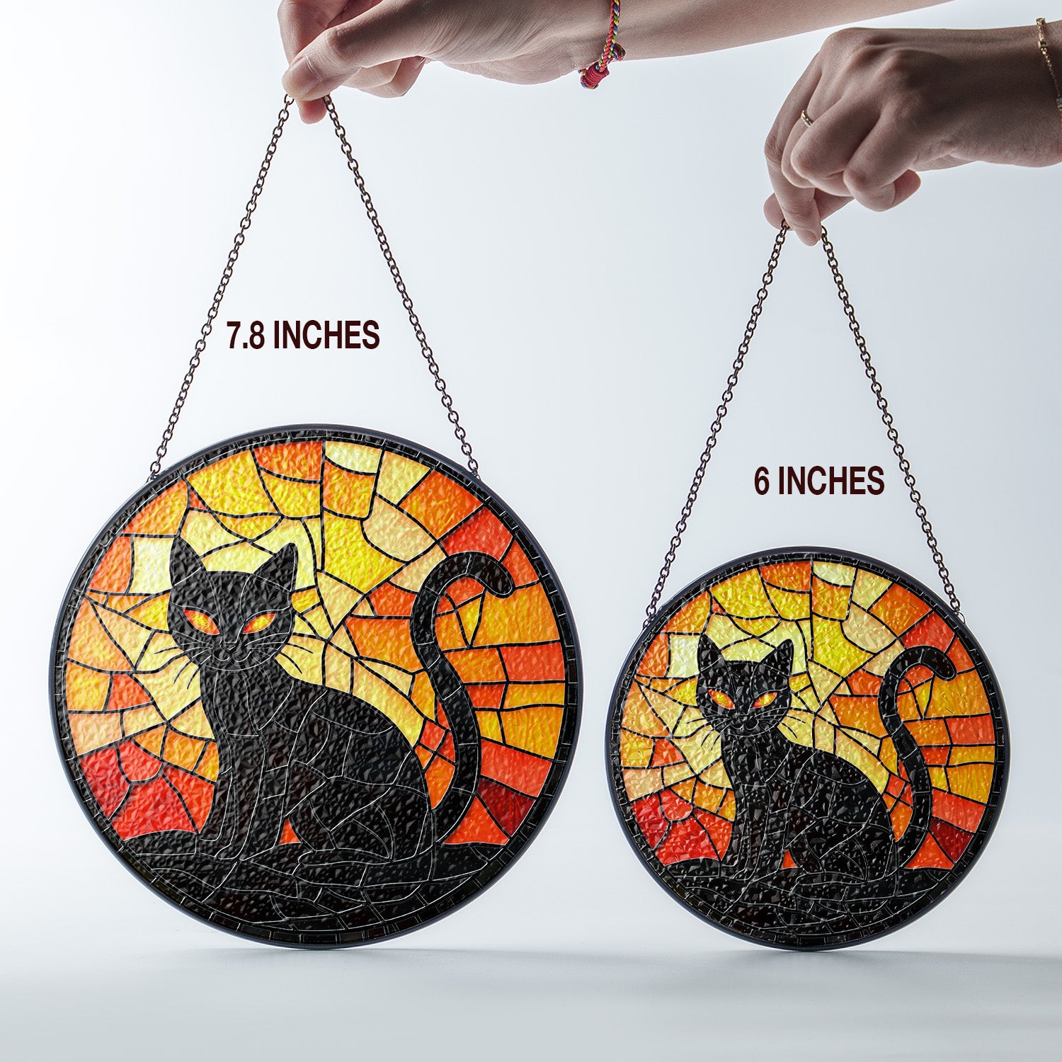 Halloween Stained Glass Suncatcher Collection | Decorative Window Hanging | Multiple Sizes | Holiday Decor Accents | Black Cat