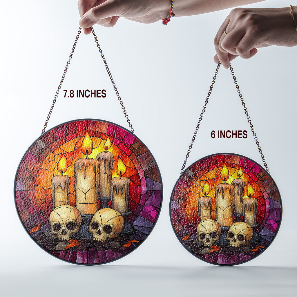 Halloween Stained Glass Suncatcher Collection | Decorative Window Hanging | Multiple Sizes | Holiday Decor Accents | Candles and Skulls