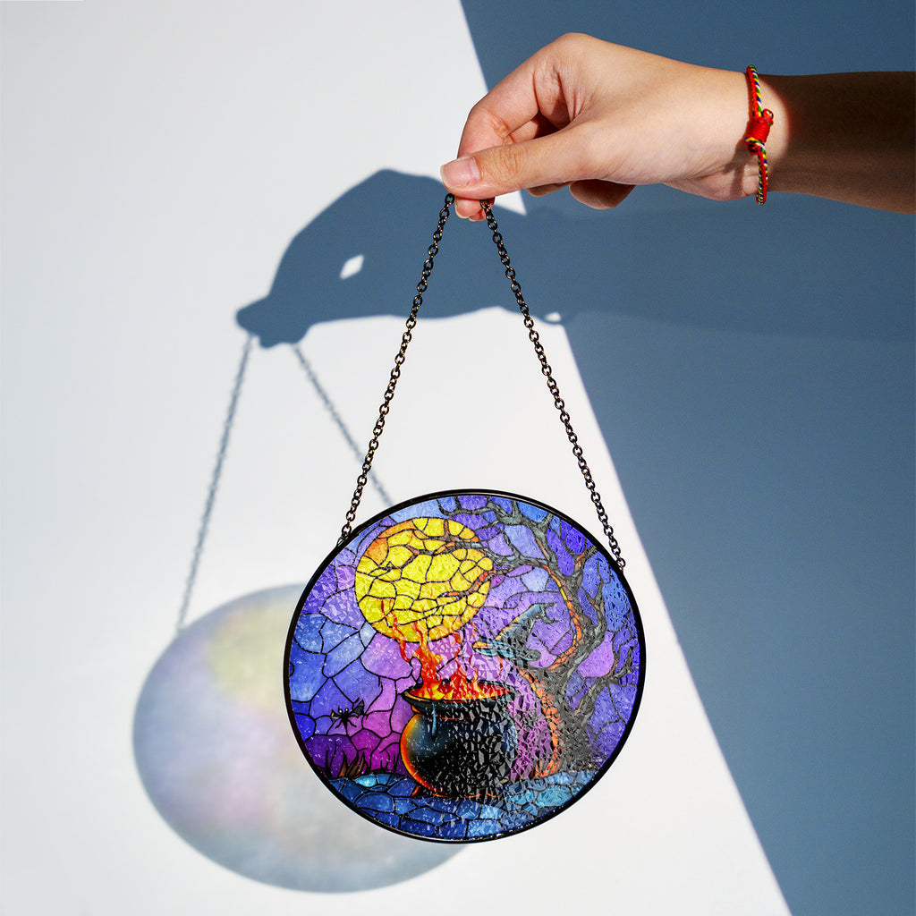 Halloween Stained Glass Suncatcher Collection | Decorative Window Hanging | Multiple Sizes | Holiday Decor Accents | Potion in a Cauldron