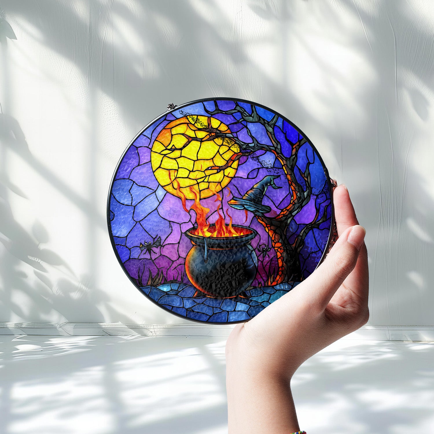 Halloween Stained Glass Suncatcher Collection | Decorative Window Hanging | Multiple Sizes | Holiday Decor Accents | Potion in a Cauldron