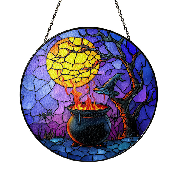 Halloween Stained Glass Suncatcher Collection | Decorative Window Hanging | 2 Sizes | Holiday Decor Accents | Potion in a Cauldron