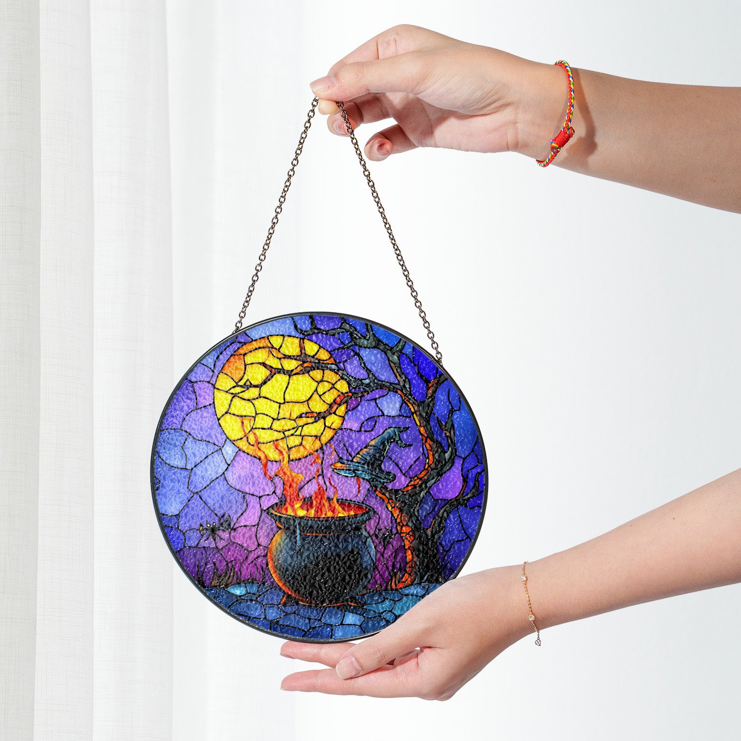 Halloween Stained Glass Suncatcher Collection | Decorative Window Hanging | Multiple Sizes | Holiday Decor Accents | Potion in a Cauldron