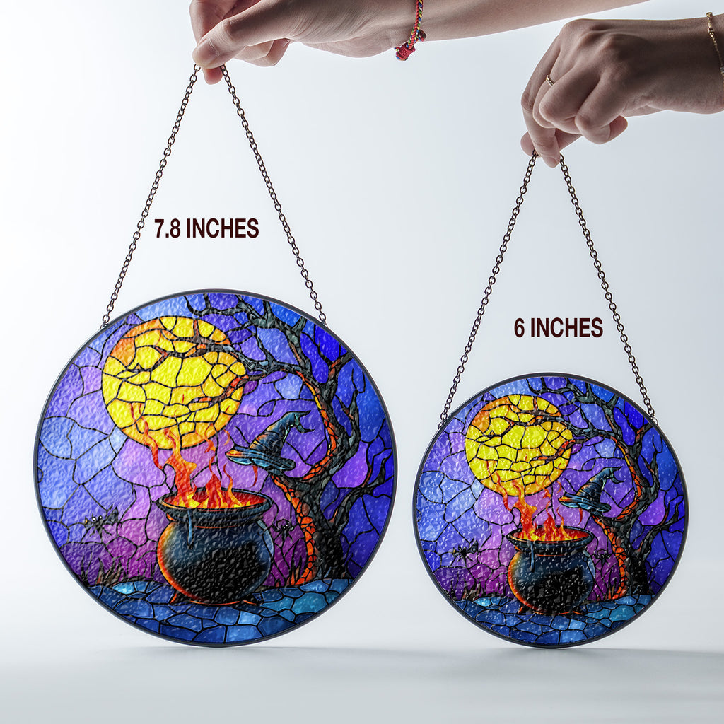 Halloween Stained Glass Suncatcher Collection | Decorative Window Hanging | Multiple Sizes | Holiday Decor Accents | Potion in a Cauldron