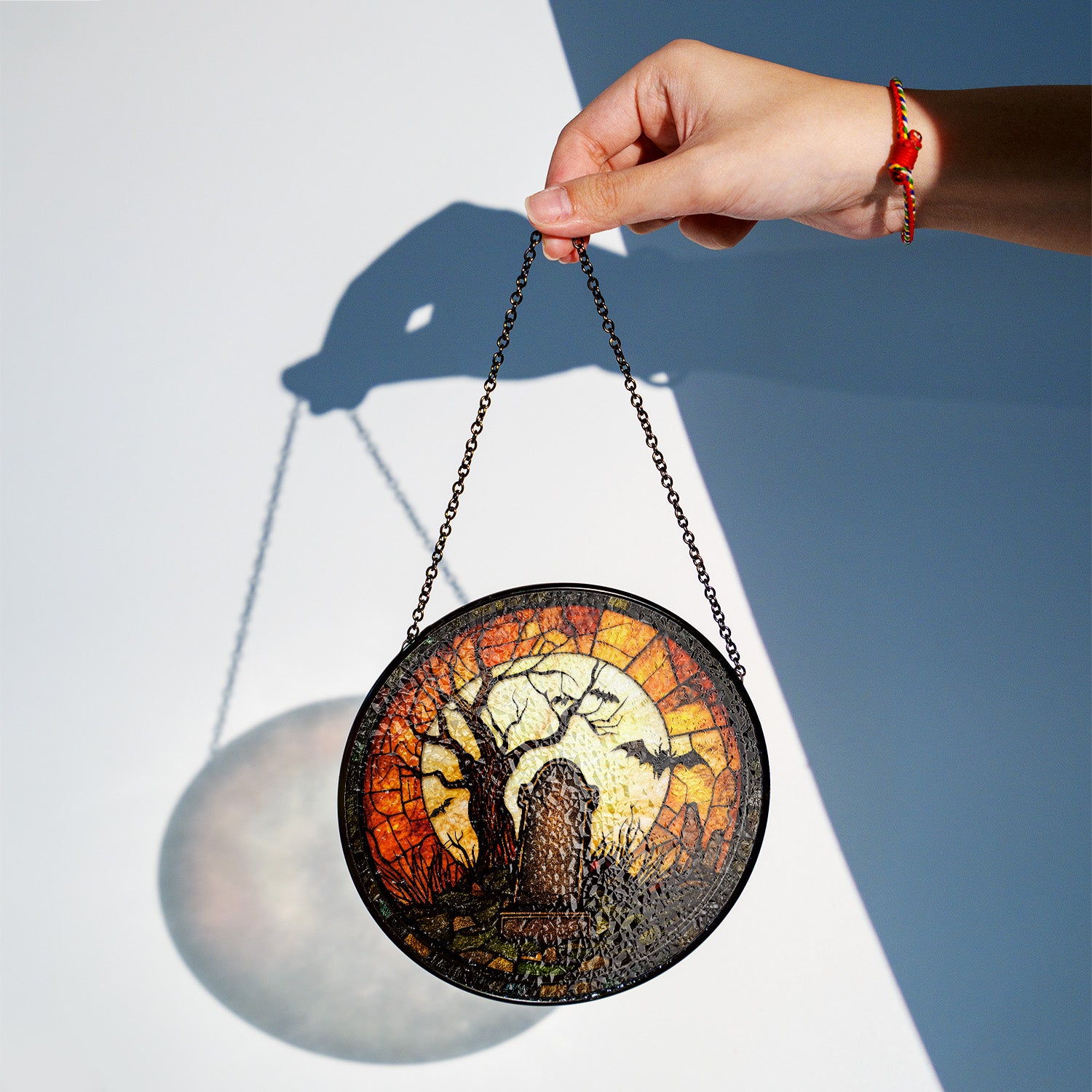 Halloween Stained Glass Suncatcher Collection | Decorative Window Hanging | Multiple Sizes | Holiday Decor Accents | Night at Cemetery