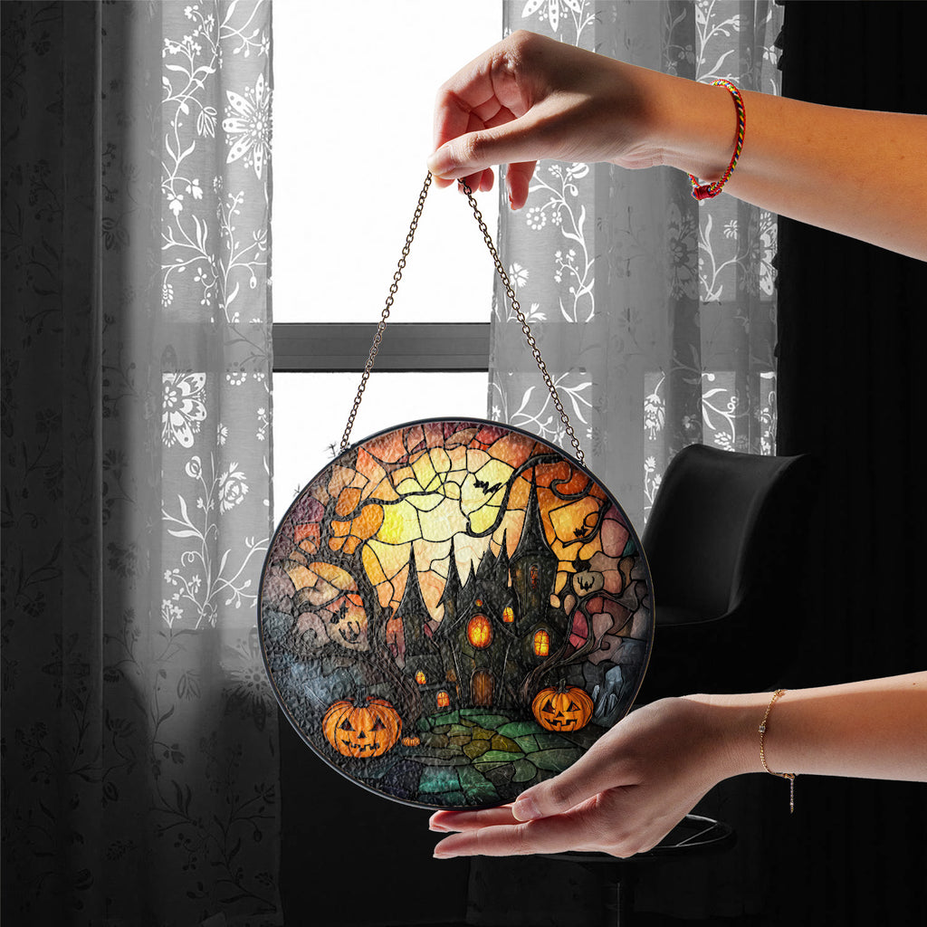 Halloween Stained Glass Suncatcher Collection | Decorative Window Hanging | Multiple Sizes | Holiday Decor Accents | Creepy Castle