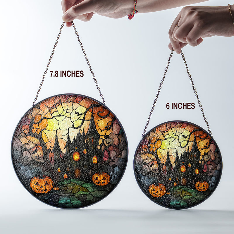 Halloween Stained Glass Suncatcher Collection | Decorative Window Hanging | 2 Sizes | Holiday Decor Accents | Creepy Castle