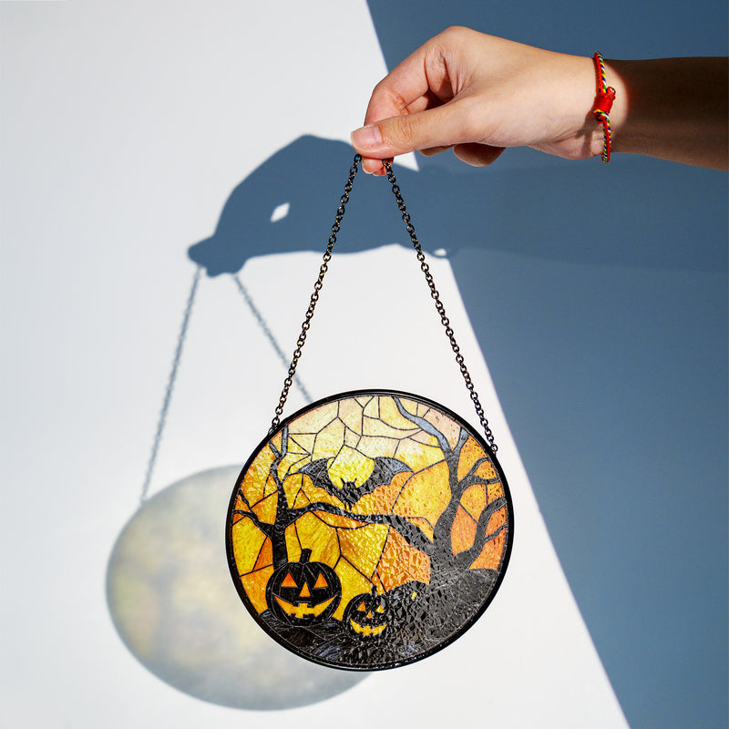 Halloween Stained Glass Suncatcher Collection | Decorative Window Hanging | Multiple Sizes | Holiday Decor Accents | Creepy Nights